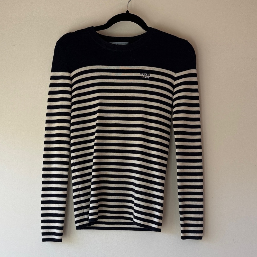 Prada Merino Navy and White fine sweater